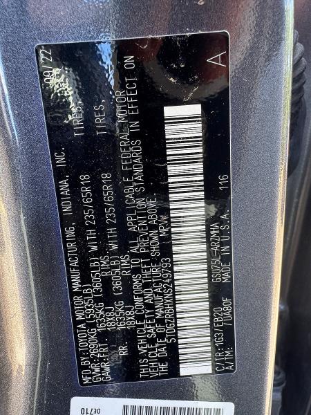 Photo 10 from auction – 2022 TOYOTA HIGHLANDER with VIN 5TDGZRBHXNS249793