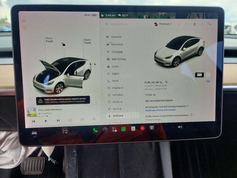 Foto 9 de la subasta – 2022 TESLA MODEL Y con VIN 7SAYGDEE5NF356840