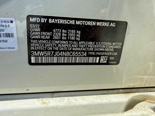 Photo 11 from auction – 2022 BMW 330XI with VIN 3MW5R7J04N8C65534