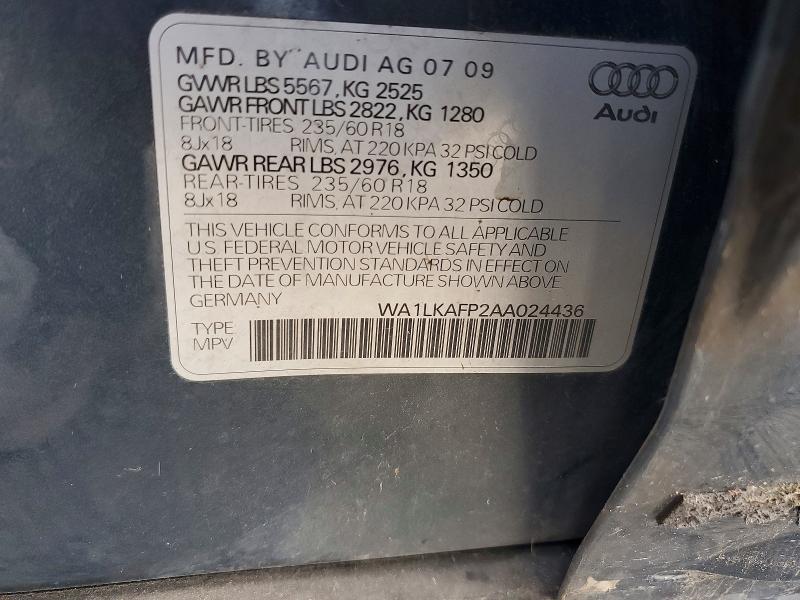 Photo 14 from auction – 2010 AUDI Q5 with VIN WA1LKAFP2AA024436