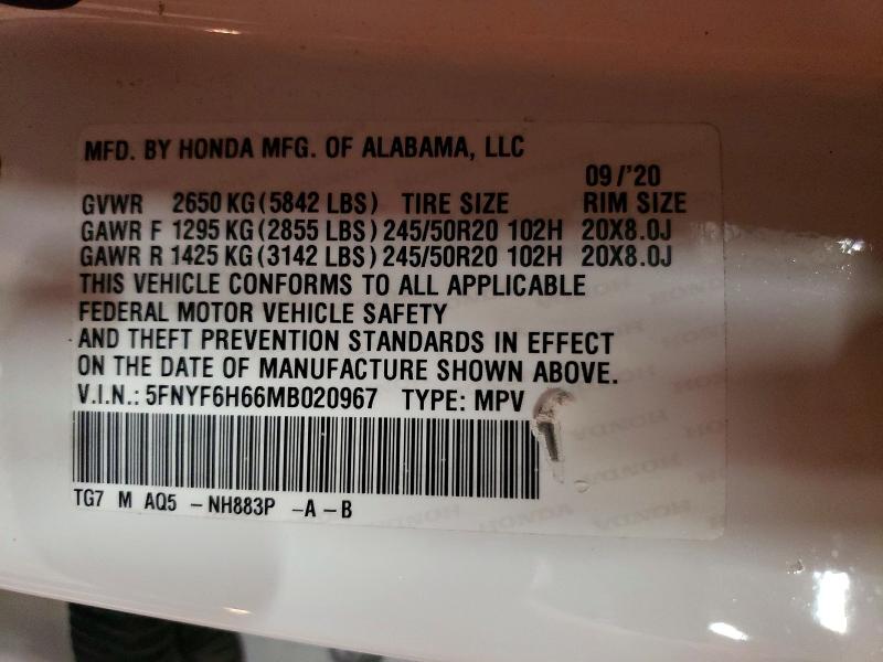 صورة رقم 14 من المزاد - 2021 HONDA PILOT مع VIN 5FNYF6H66MB020967