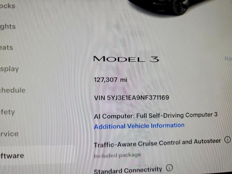 Photo 9 from auction – 2022 TESLA MODEL 3 with VIN 5YJ3E1EA9NF371169