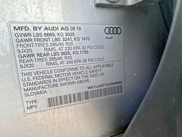 Photo 10 from auction – 2018 AUDI Q7 with VIN WA1LAAF73JD048990