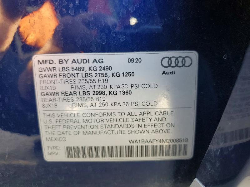Photo 14 from auction – 2021 AUDI Q5 with VIN WA1BAAFY4M2008518