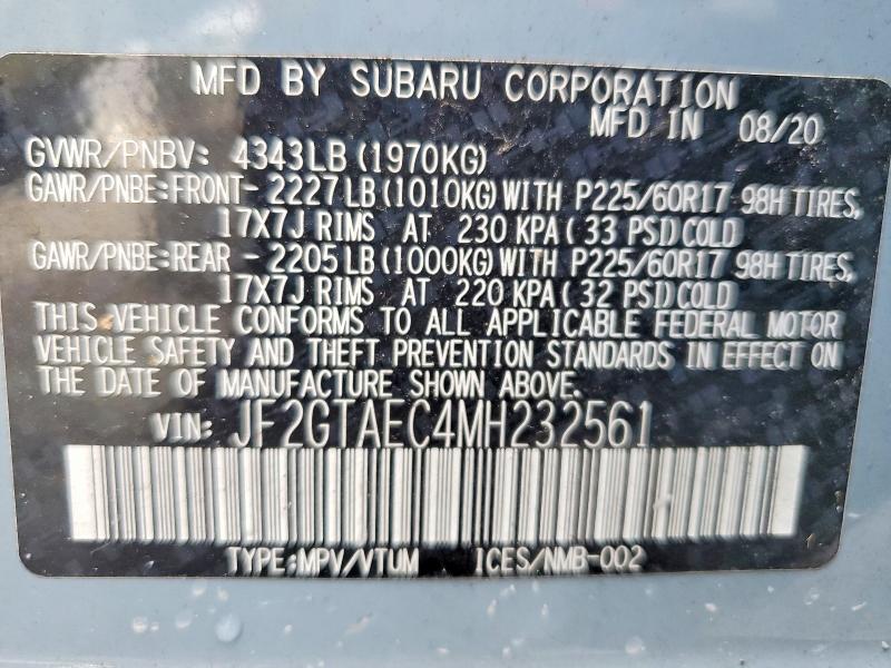 Photo 14 from auction – 2021 SUBARU CROSSTREK with VIN JF2GTAEC4MH232561