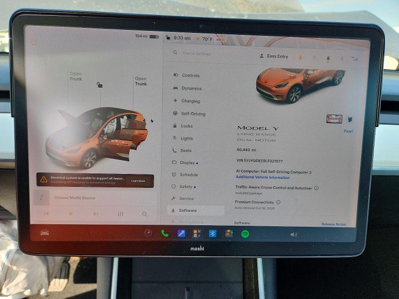 Photo 9 from auction – 2020 TESLA MODEL Y with VIN 5YJYGDEE9LF021977