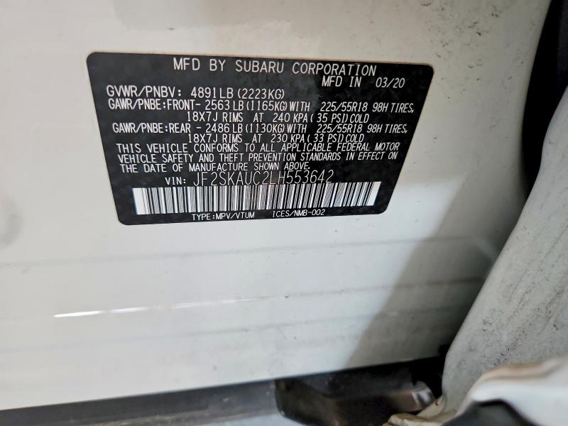 Photo 14 from auction – 2020 SUBARU FORESTER with VIN JF2SKAUC2LH553642