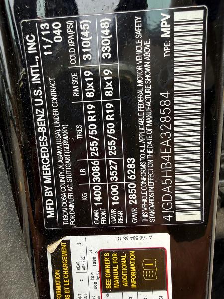 Photo 10 from auction – 2014 MERCEDES-BENZ ML with VIN 4JGDA5HB4EA328584
