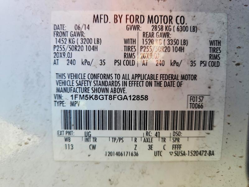 Photo 14 from auction – 2015 FORD EXPLORER with VIN 1FM5K8GT8FGA12858