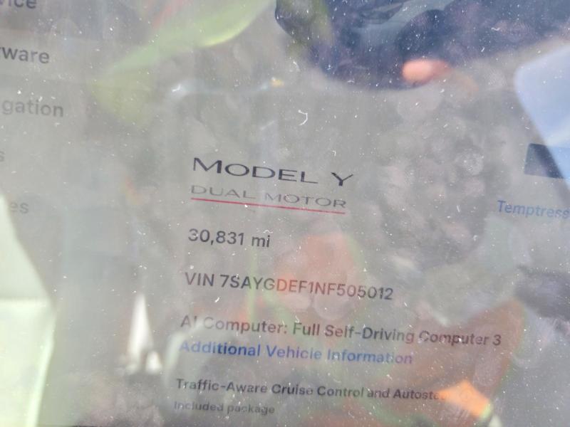 Photo 9 from auction – 2022 TESLA MODEL Y with VIN 7SAYGDEF1NF505012