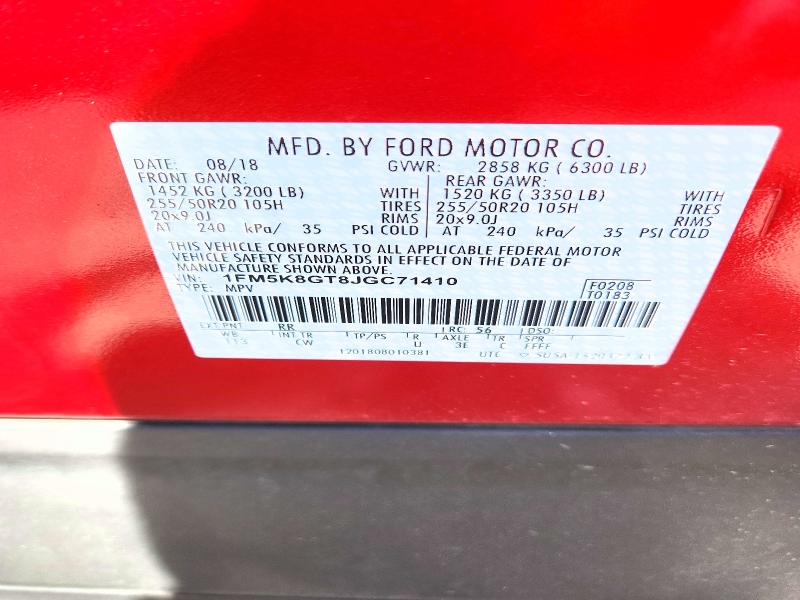 Photo 14 from auction – 2018 FORD EXPLORER with VIN 1FM5K8GT8JGC71410