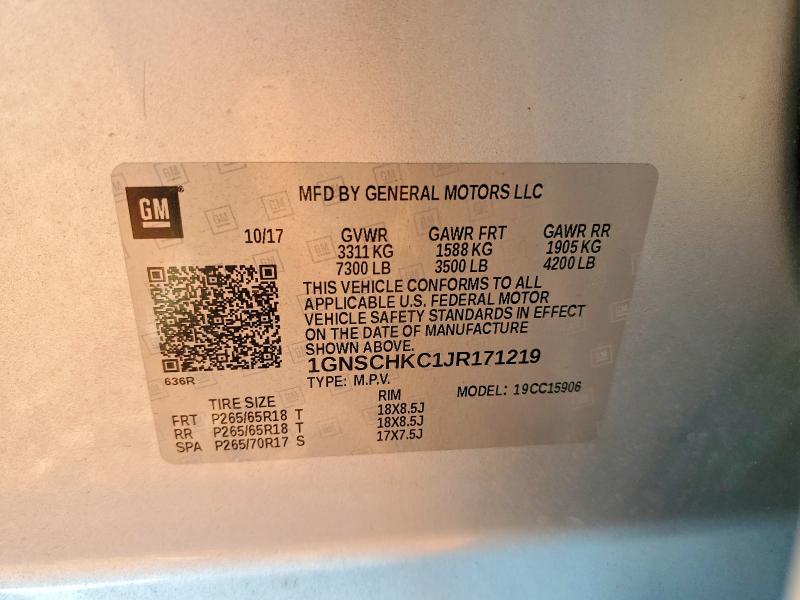 Photo 14 from auction – 2018 CHEVROLET SUBURBAN with VIN 1GNSCHKC1JR171219