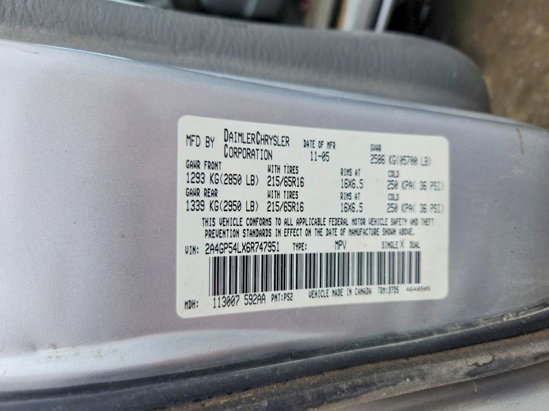 Снимка 14 от търг – 2006 CHRYSLER TOWN & COUNTRY с VIN 2A4GP54LX6R747951