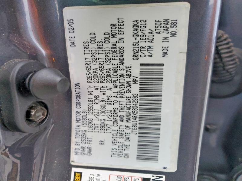 Снимка 14 от търг – 2005 TOYOTA 4RUNNER с VIN JTEBU14RX58042983