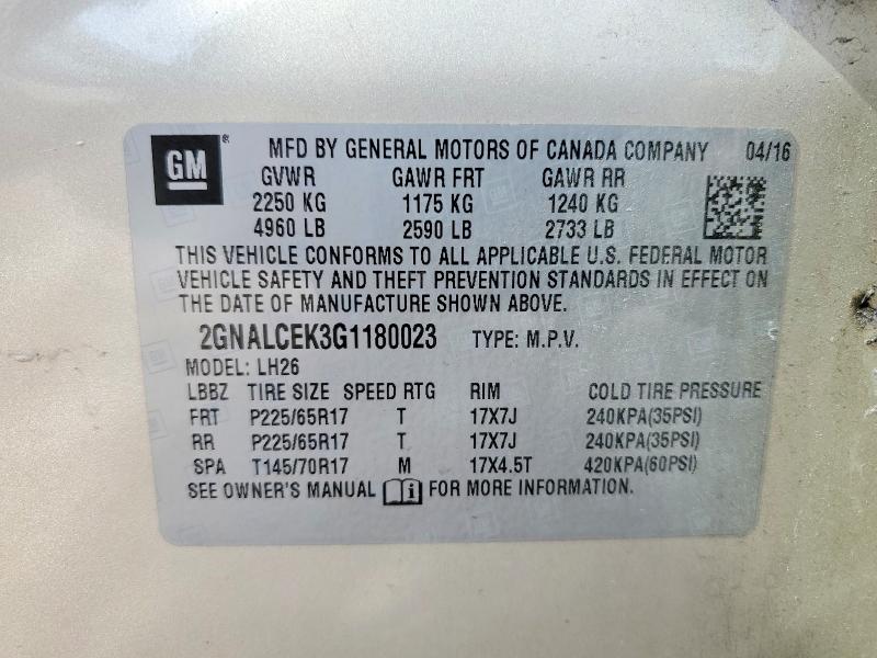 Photo 14 from auction – 2016 CHEVROLET EQUINOX with VIN 2GNALCEK3G1180023