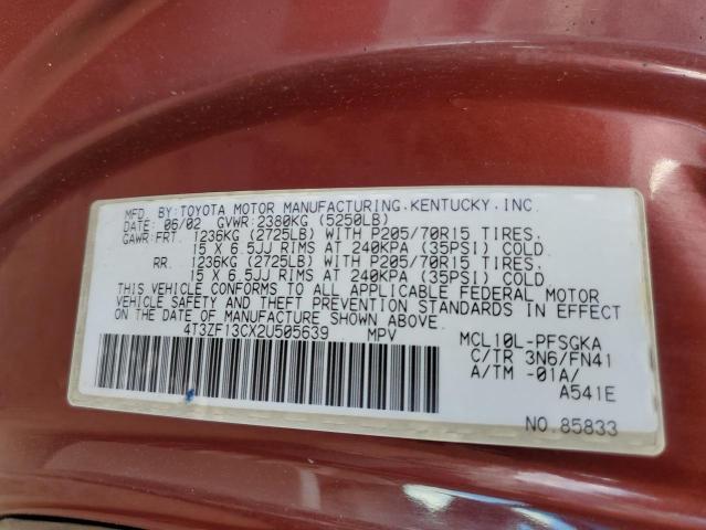 Photo 14 from auction – 2002 TOYOTA SIENNA LE with VIN 4T3ZF13CX2U505639