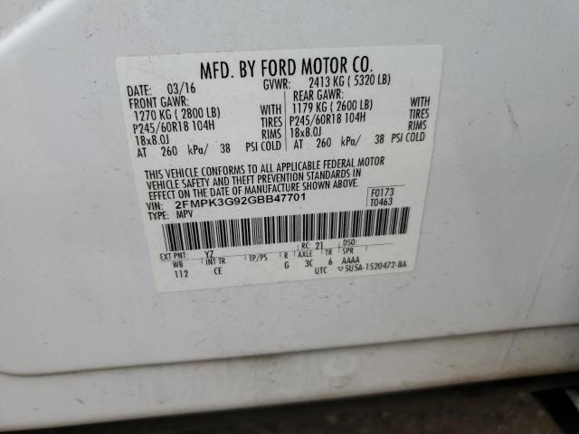 Photo 14 from auction – 2016 FORD EDGE SE with VIN 2FMPK3G92GBB47701