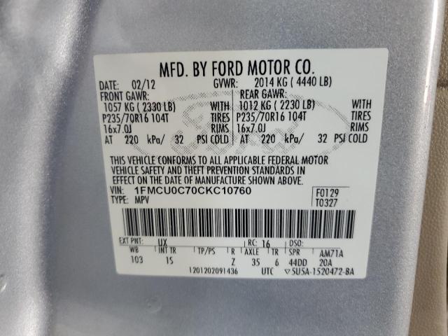 Zdjęcie 14 z aukcji – 2012 FORD ESCAPE XLS z VIN 1FMCU0C70CKC10760