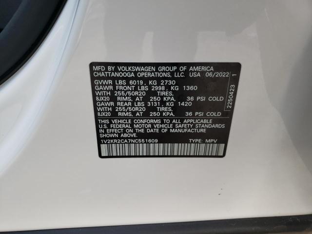 Photo 14 from auction – 2022 VOLKSWAGEN ATLAS SE with VIN 1V2KR2CA7NC551609