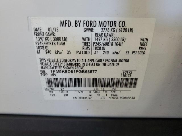 Photo 14 from auction – 2015 FORD EXPLORER X with VIN 1FM5K8D81FGB68577