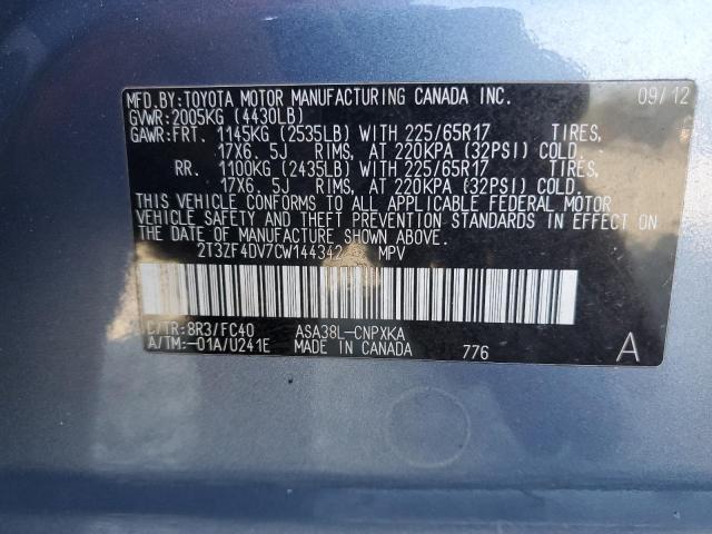 Photo 14 from auction – 2012 TOYOTA RAV4 with VIN 2T3ZF4DV7CW144342