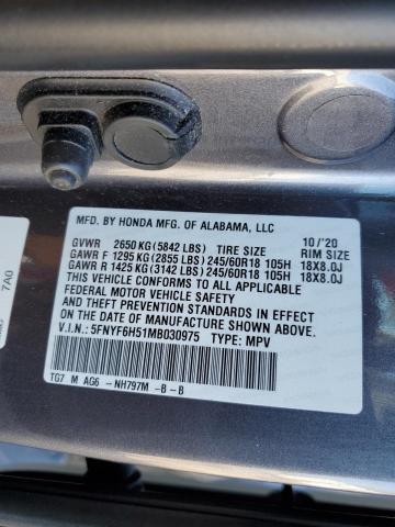 Photo 14 from auction – 2021 HONDA PILOT EXL with VIN 5FNYF6H51MB030975