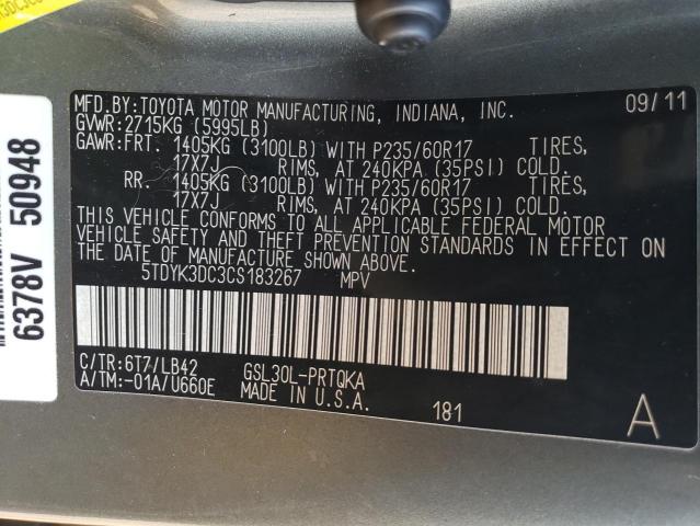 Photo 14 from auction – 2012 TOYOTA SIENNA XLE with VIN 5TDYK3DC3CS183267