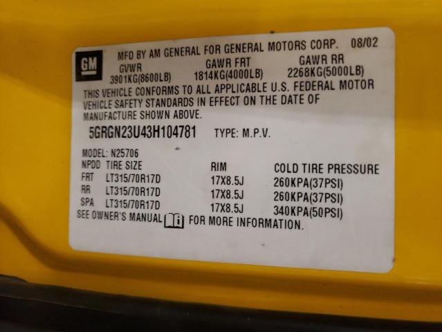 Photo 14 from auction – 2003 HUMMER H2 with VIN 5GRGN23U43H104781