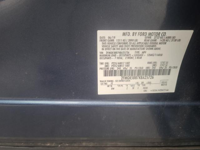 Photo 10 from auction – 2019 FORD FLEX SE with VIN 2FMGK5B87KBA25726