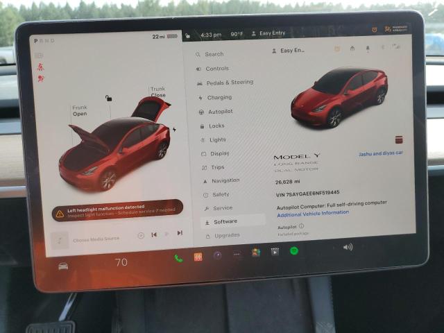 Photo 9 from auction – 2022 TESLA MODEL Y with VIN 7SAYGAEE6NF519445