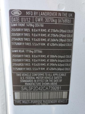 Photo 14 from auction – 2012 LAND ROVER RANGE ROVE with VIN SALSF2D42CA739281