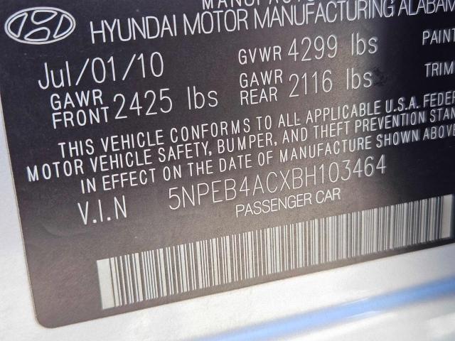 Photo 10 from auction – 2011 HYUNDAI SONATA GLS with VIN 5NPEB4ACXBH103464