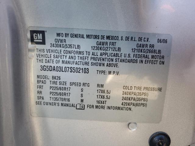 Photo 14 from auction – 2007 BUICK RENDEZVOUS with VIN 3G5DA03L07S502103