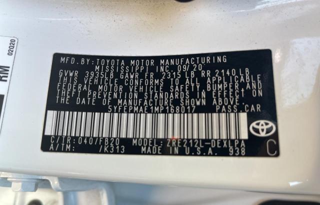 Photo 10 from auction – 2021 TOYOTA COROLLA LE with VIN 5YFEPMAE1MP168017