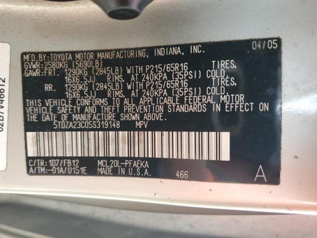 Photo 14 from auction – 2005 TOYOTA SIENNA CE with VIN 5TDZA23C05S319148