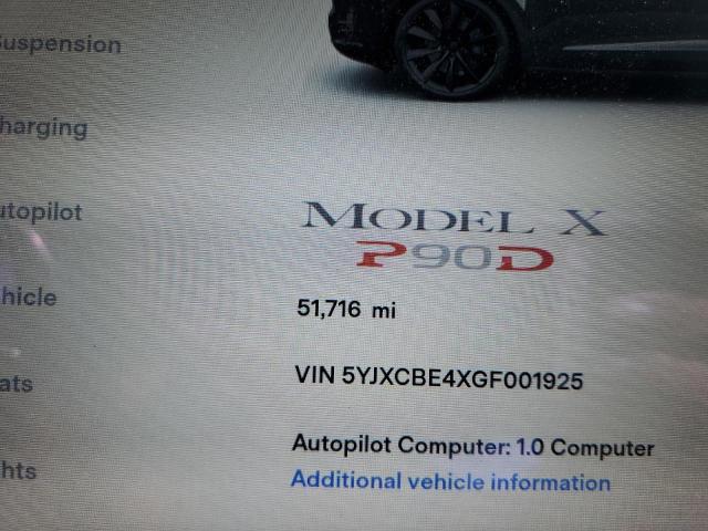 Photo 9 from auction – 2016 TESLA MODEL X with VIN 5YJXCBE4XGF001925