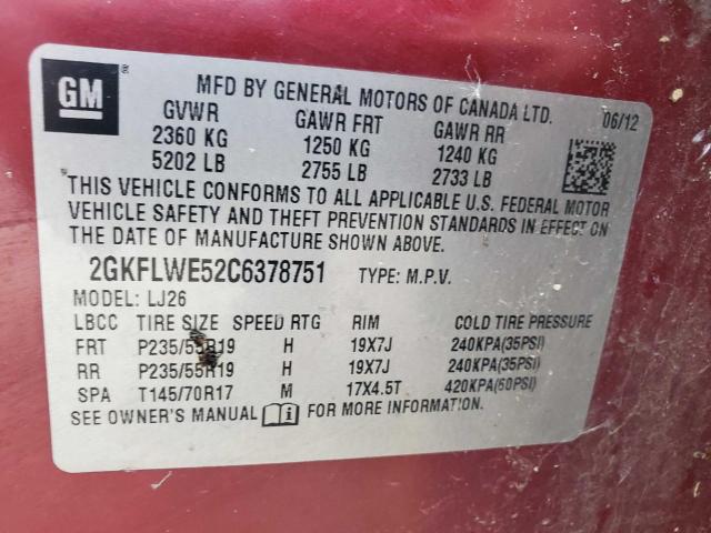 Photo 10 from auction – 2012 GMC TERRAIN SL with VIN 2GKFLWE52C6378751