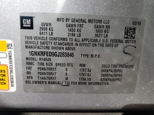 Photo 14 from auction – 2016 CHEVROLET TRAVERSE L with VIN 1GNKRFED9GJ283846