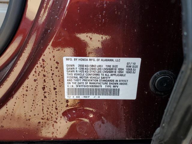 Photo 14 from auction – 2019 HONDA PILOT EXL with VIN 5FNYF6H51KB096679