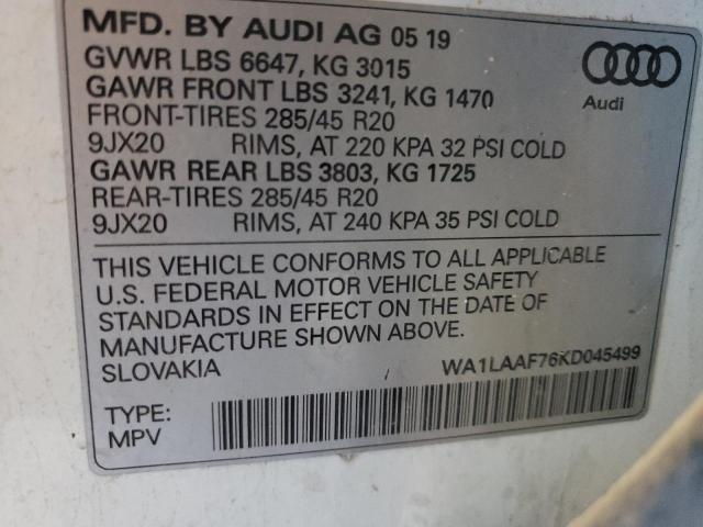 Photo 14 from auction – 2019 AUDI Q7 PREMIUM with VIN WA1LAAF76KD045499