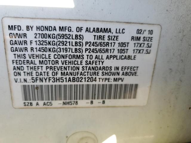 Photo 14 from auction – 2010 HONDA PILOT EXL with VIN 5FNYF3H51AB021204