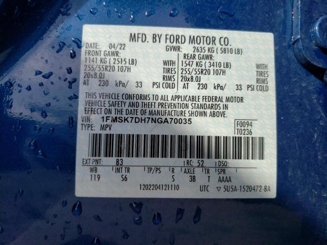 Photo 14 from auction – 2022 FORD EXPLORER X with VIN 1FMSK7DH7NGA70035