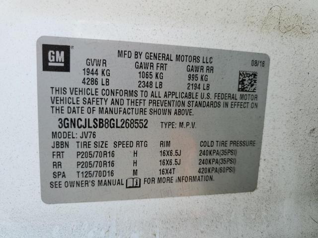 Photo 14 from auction – 2016 CHEVROLET TRAX 1LT with VIN 3GNCJLSB8GL268552
