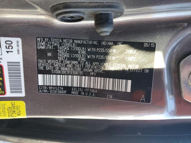Photo 14 from auction – 2015 TOYOTA SIENNA XLE with VIN 5TDDK3DC1FS108795