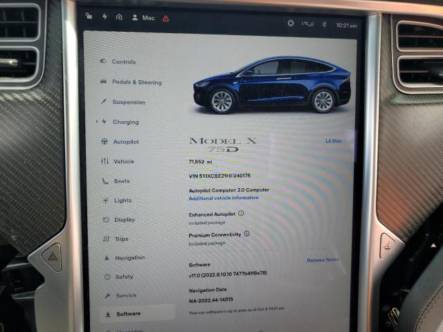 Photo 9 from auction – 2017 TESLA MODEL X with VIN 5YJXCBE21HF040175