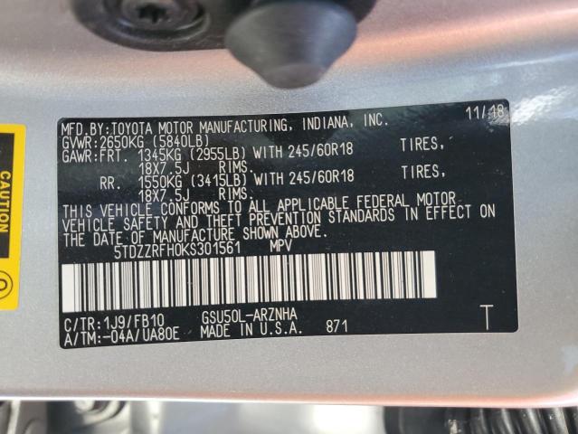 Photo 14 from auction – 2019 TOYOTA HIGHLANDER with VIN 5TDZZRFH0KS301561