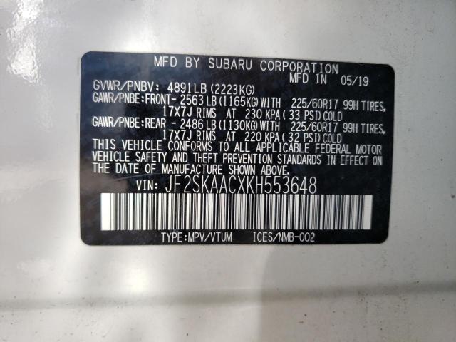 Photo 14 from auction – 2019 SUBARU FORESTER with VIN JF2SKAACXKH553648