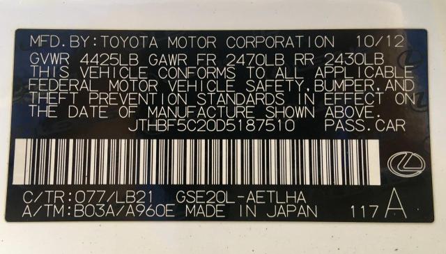 Photo 10 from auction – 2013 LEXUS IS 250 with VIN JTHBF5C20D5187510