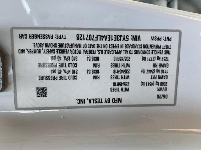 Photo 10 from auction – 2020 TESLA MODEL 3 with VIN 5YJ3E1EA4LF707128