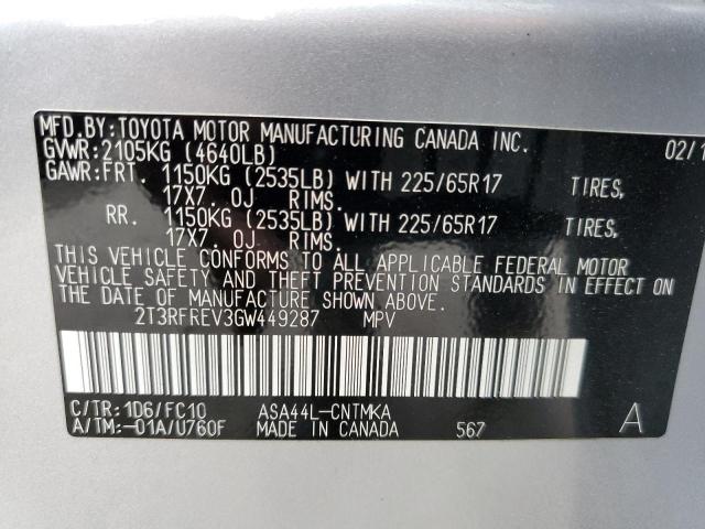 Photo 14 from auction – 2016 TOYOTA RAV4 XLE with VIN 2T3RFREV3GW449287